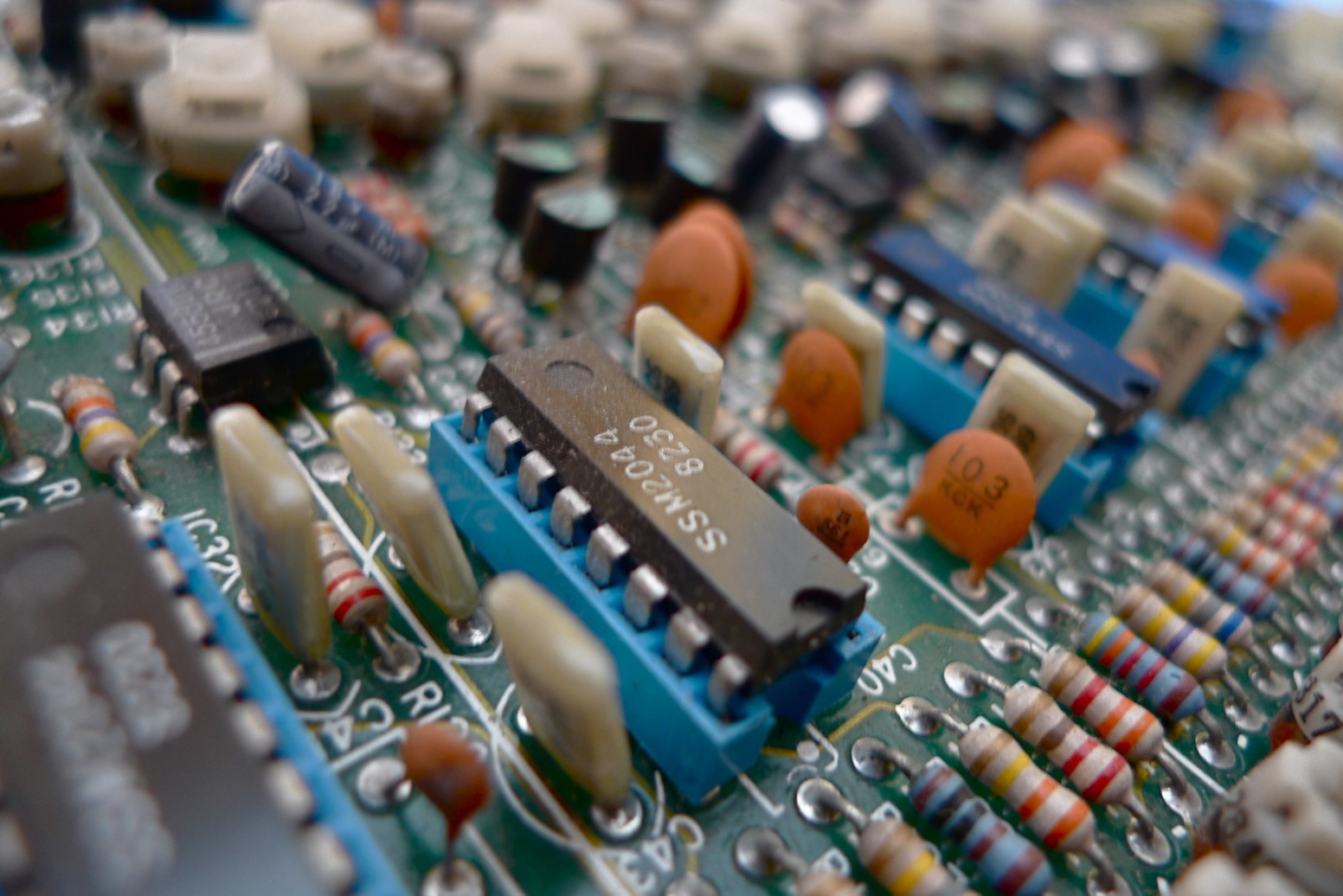 Close-up of electronic circuit board components.